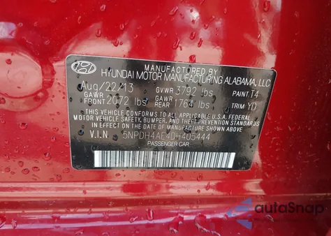 2013 Hyundai Elantra Gls from USA, damaged, VIN 5NPDH4AE4DH405444